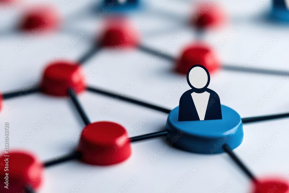 Poster individual person surrounded by a network of connections illustrating the concept of community and s