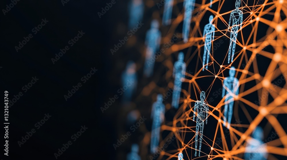Fototapete Dynamic network of orange lines displaying connectivity and interaction in a high-tech digital environment and design