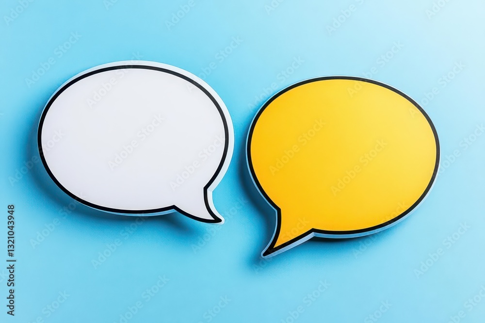 Poster Two overlapping speech bubbles representing communication and dialogue in a creative and colorful graphic design concept