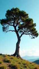 Solitary tree branches stretching towards sky, branches, landscape, solitude