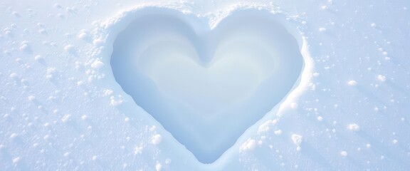 Heart-shaped indentation in pristine snowdrift, clean, serene