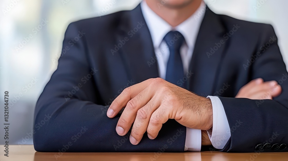 Aufkleber professional man in a suit sitting confidently at a table with a focused expression and engaging pos