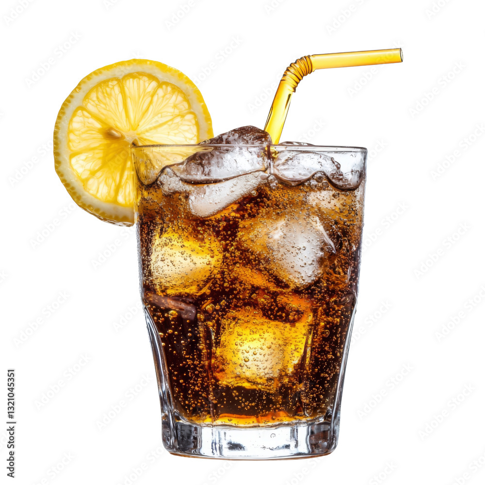 Poster Refreshing beverage with ice and lemon slice