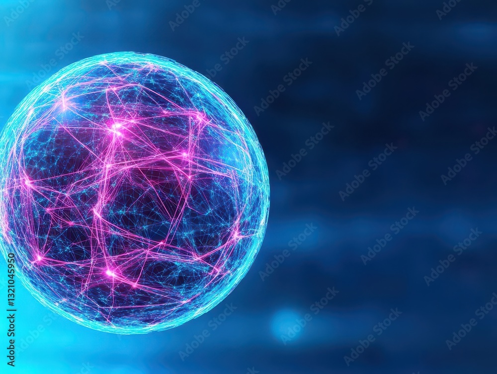 Fototapete Conceptual sphere with a complex network of lines and connections representing digital communication and technology