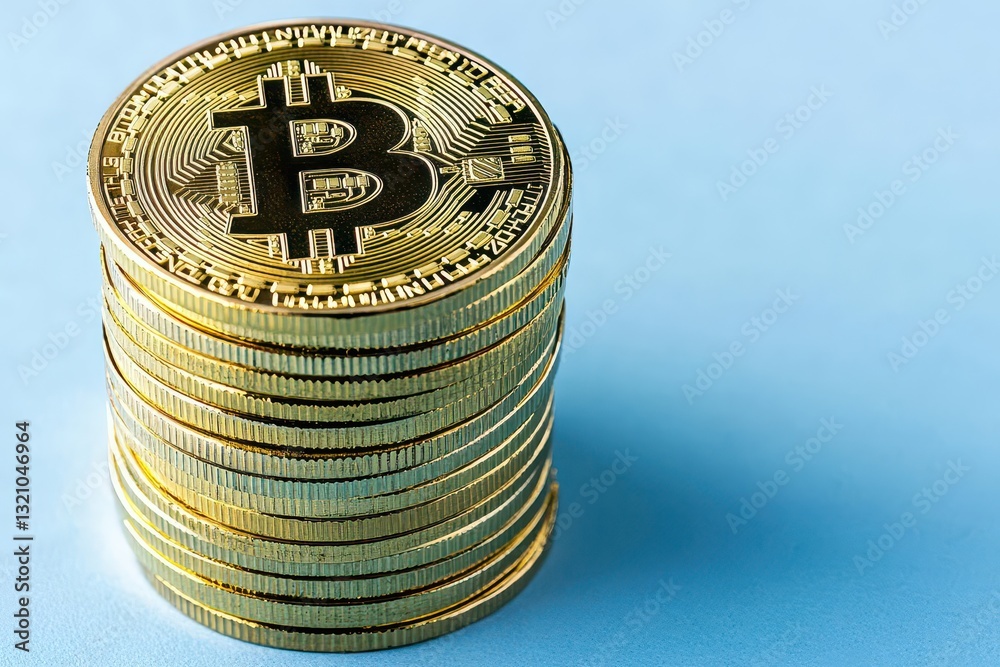Poster A neat stack of various coins displayed on a wooden surface with a soft focusing background for financial concept