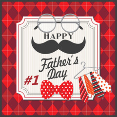Happy father's day with mustache, glasses, tie and lettering