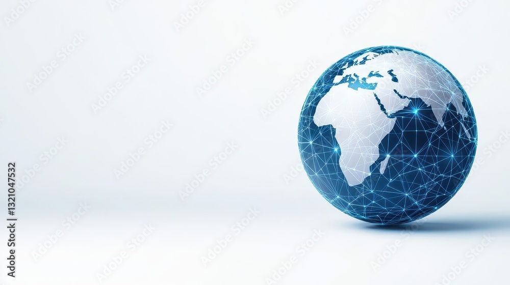 Poster Global view of a globe surrounded by a network of connected lines representing global communication and connectivity