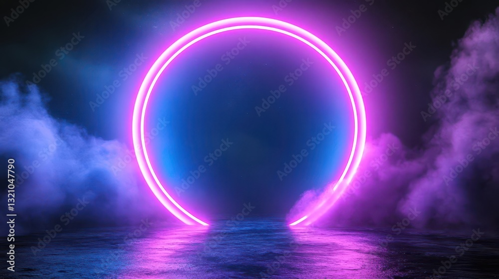 Poster Captivating circle of light emitting a warm glow against a dark background creating a mesmerizing visual effect
