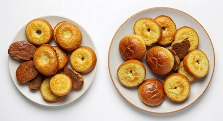 Pastry Plates with Various Baked Goods on Plain White Background, HD Minimal Style