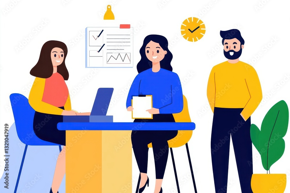 Poster a group of diverse people collaborating and working together on a laptop in a bright and modern offi