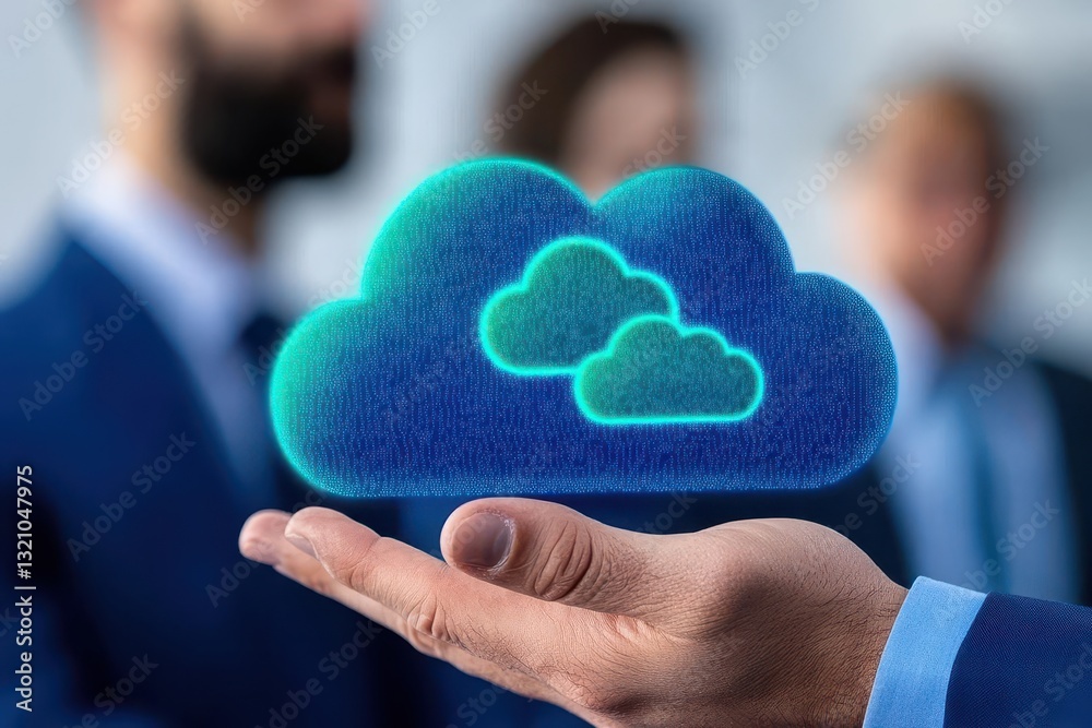 Fototapete Advanced cloud computing system interconnected with digital nodes and data flowing across a virtual network