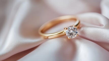 Elegant diamond ring on satin fabric