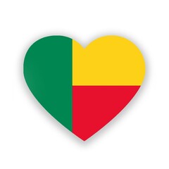 Benin national flag in heart shape isolated on white. Illustration