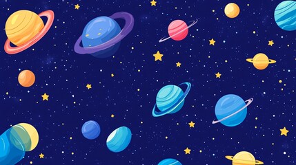 Stunning Blue Space Background with Planets and Asteroids for Designs