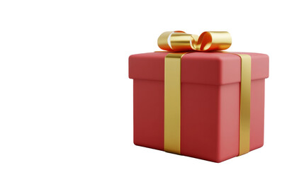 Red gift box with gold ribbon isolated on white background