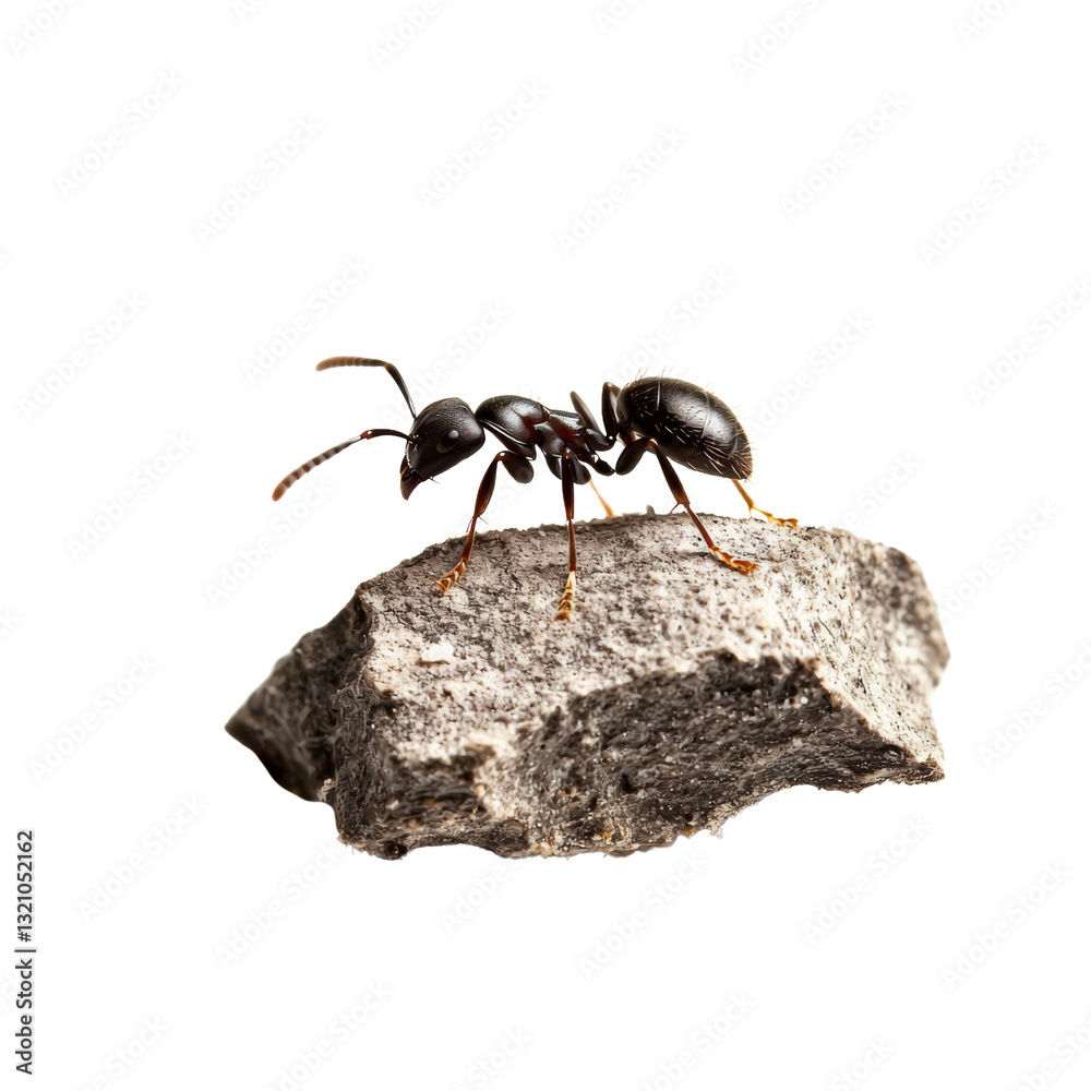 Aufkleber close up of black ant on rock, showcasing its detailed features and texture. ant appears curious and