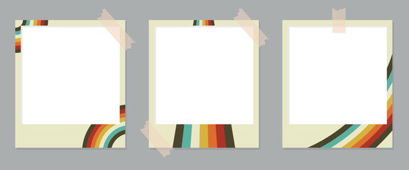 Photo Frames Collage, Retro Photo Frames, Vintage Colorful Stripes, Polaroid, Adhesive Tape, Empty, Photo Frames Set, EPS 10, Isolated, Memories, Template, Vector