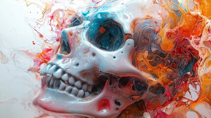 skull with colourful ethereal energy floating around it