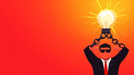 Financial Struggle and Debt Concept with Hands Tied in Dollar Chains - Flat Design Illustration with Copy Space