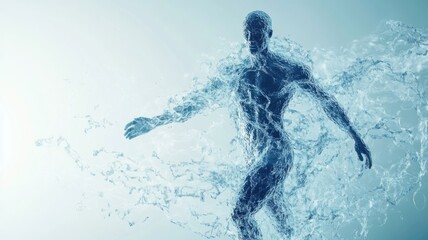 Water elemental figure with fluid motion and dynamic energy. Concept of weight loss and health