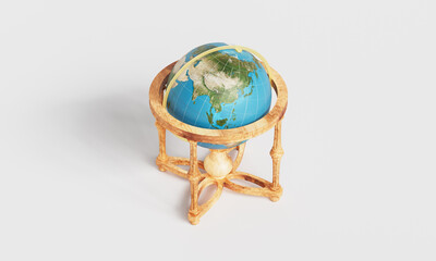 빈티지 나무로 된 지구본 모델 Vintage Wooden Earth Globe Model