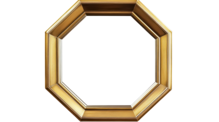 Octagonal golden picture frame with a sleek isolated on white background