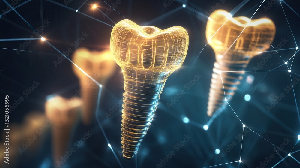 Poster dynamic abstract background featuring glowing golden waves symbolizing the healing process of dental
