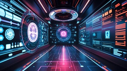 Obraz premium Futuristic Holographic Interface with AI-Driven Data Visualization