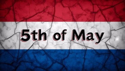 Happy 5th of May - Independence Day text, background Netherlands flag

