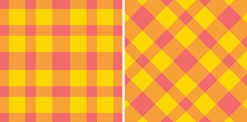 Cool Coral Pink and Smoky Sunflower Yellow Seamless Madras Plaid Textile Design