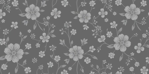 Subtle charcoal gray floral wallpaper with a seamlessly repeating small-scale pattern, stock, close up