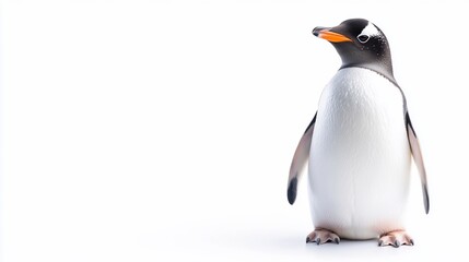 Fototapeta premium A gentoo penguin stands against a white background