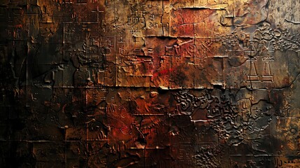 Obraz premium A weathered, rusty metal surface with an embossed pattern.