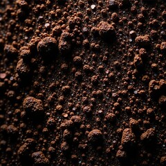 Dark brown soil, deeply textured, fine particles , brown dirt, fine particles