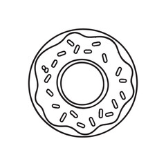 Donut Outline Vector Illustration,Black and White Donut Icon,simple Donut Line Art Design,Hand Drawn Donut with Sprinkles,Minimalist Donut Sketch