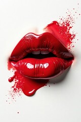 Intense red lipstick smear; isolated bullet detail Sharp focus , minimal, close up