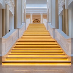 Fototapeta premium Gravity-defying staircase extending from a spaceship, deep-space exploration concept