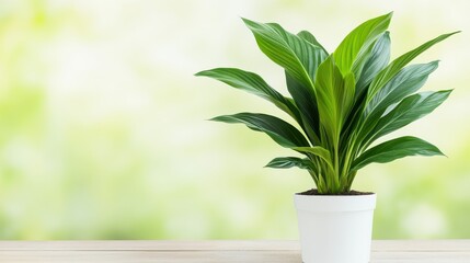 A vibrant green plant in a white pot against a soft, blurred background, emphasizing nature's beauty and tranquility.