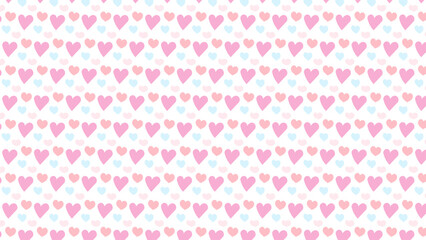 Pink peach blue hearts love hand drawn doodle  seamless pattern. Simple cute Valentines day background. Romantic background for textile, wallpaper, fabric, design. Vector illustration.