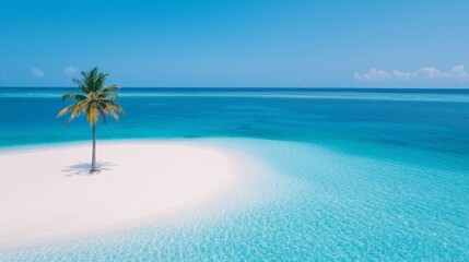 Relax exotic summer remote, Remote Island Paradise with a Single Palm Tree and Clear Blue Water