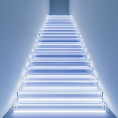Fototapeta premium Transparent holographic stairs appearing out of thin air, futuristic surrealism