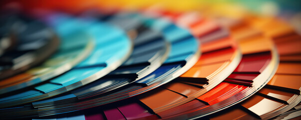 Color swatches arranged in a circular pattern showcasing various shades in a creative workspace
