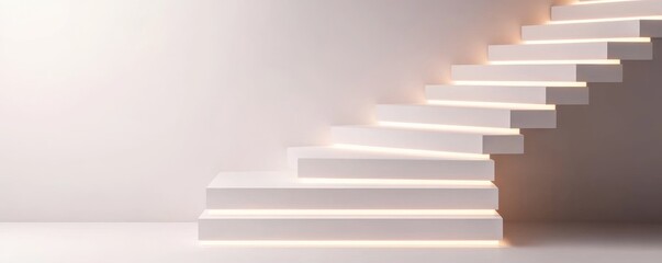 Obraz premium Minimalist white floating steps leading into a dark void, conceptual surrealism