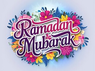 Obraz premium Colorful Ramadan calligraphy clipart with floral elements