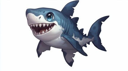 Fototapeta premium Adorable cartoon shark, big eyes, smiling