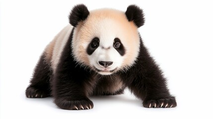 Naklejka premium Adorable panda cub, sitting, facing forward