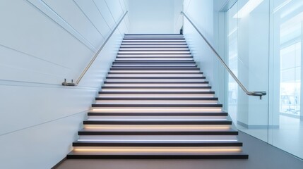 Obraz premium Modern floating concrete stairs merging seamlessly with a Zen rock garden