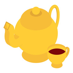 Arabic coffee crockery isometric Concept, Hot Iftar drinks Vector color Icon Design, Arab culture and traditions Symbol, Islamic and Muslim fasting Sign, Ramadan and Eid al Fitr Stock illustration