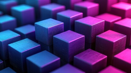 Obraz premium Abstract Metallic Cubes with Vibrant Blue and Pink Lighting Background
