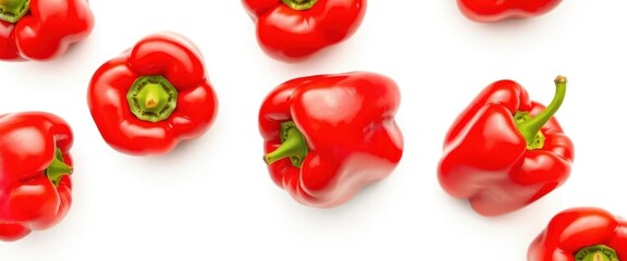 Single vibrant red bell pepper, isolated on pure white, detail, studio shot